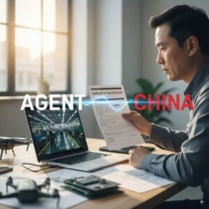 An 8-step visual guide illustrating how to vet reliable suppliers in China, with magnifying glass inspection.