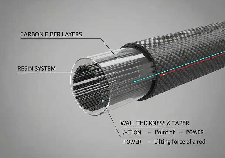 Carbon fibre fishing rod cross-section